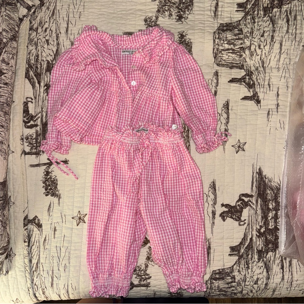 Portrait of a Moon Jeanie Set in Pink Gingham 12-18M